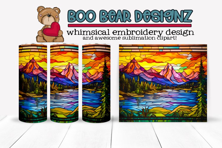 Stain Glass Wilderness Sublimation tumbler design example image 1