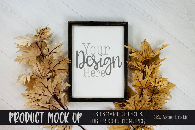 Wood sign with leaves MOCKUP | PSD & JPEG