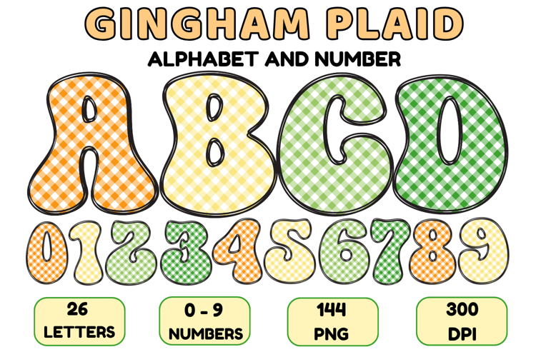Gingham Plaid Alphabet Letters & Numbers Clipart PNG 300DPI