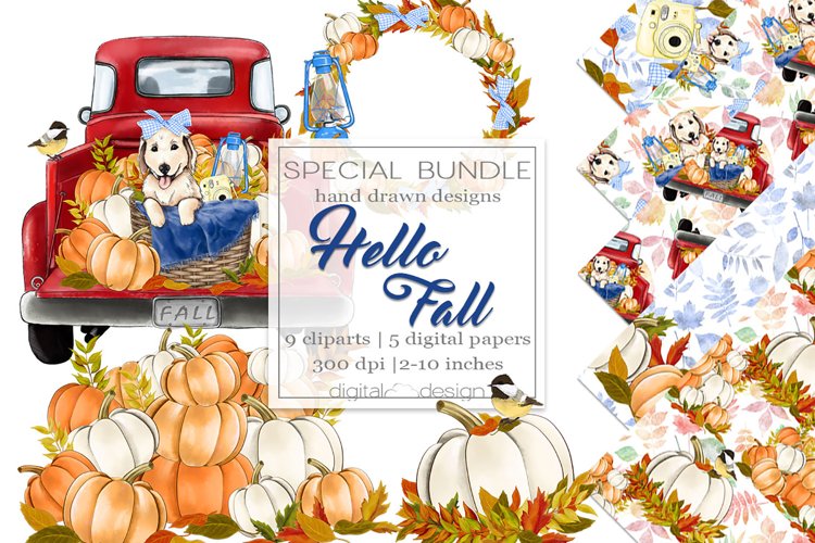 Hello Fall - Clipart and digital paper example image 1