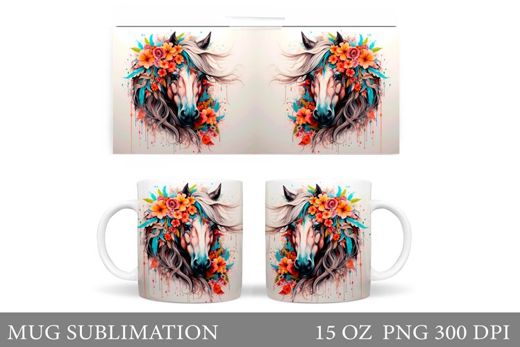 Horse Mug Wrap Sublimation. Boho Horse Mug Wrap Design