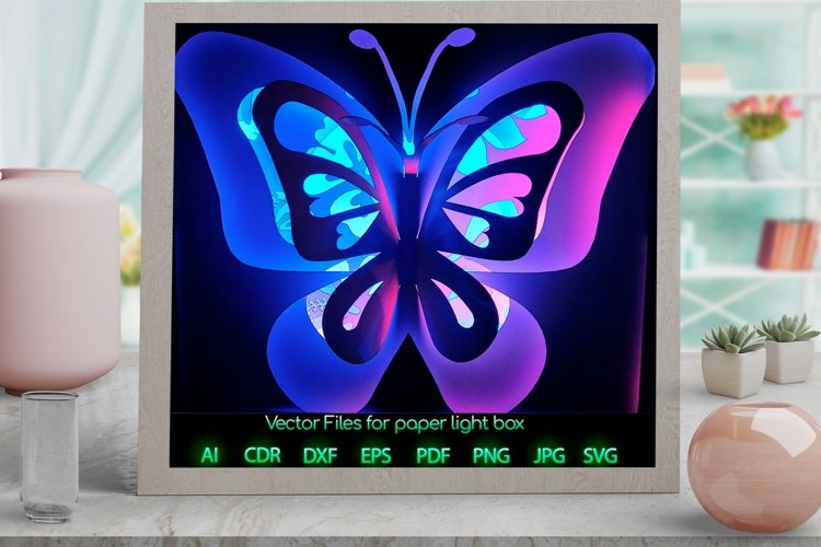 Butterfly Light box PNG SVG DXF CDR template Papercut example image 1