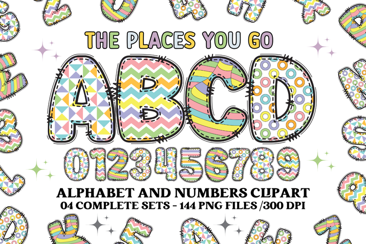 Whimsical Alphabet & Numbers Clipart PNG 300 DPI