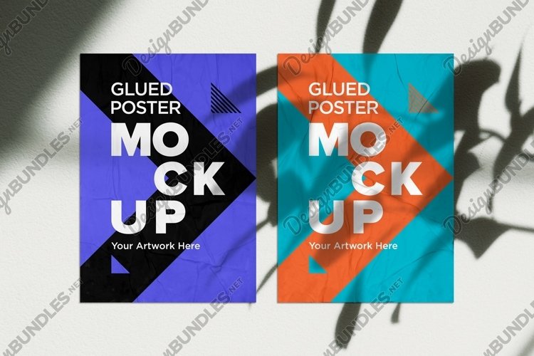 Poster Mockup with Glued, Wrinkled & Crumpled Paper Effect example image 1