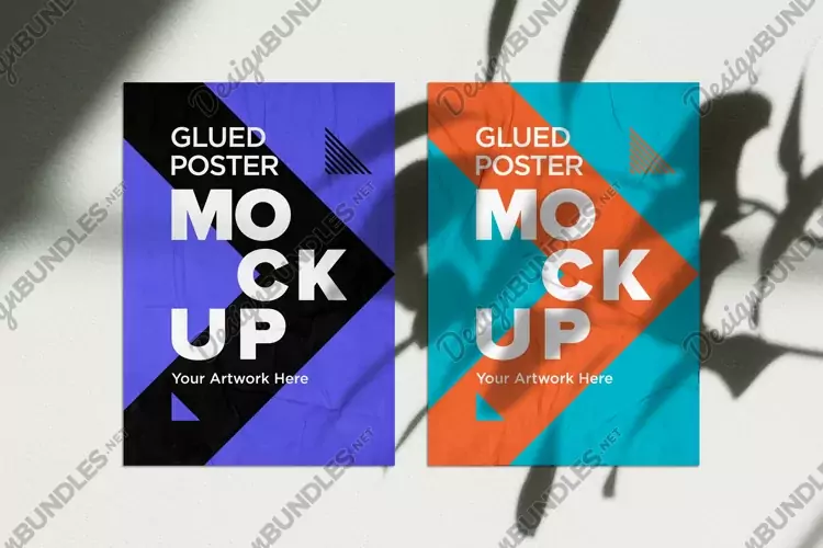 Poster Mockup with Glued, Wrinkled & Crumpled Paper Effect