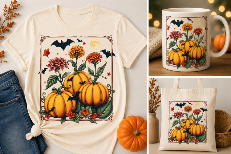Halloween Pumpkin Flowers PNG | Spooky Autumn Garden Design