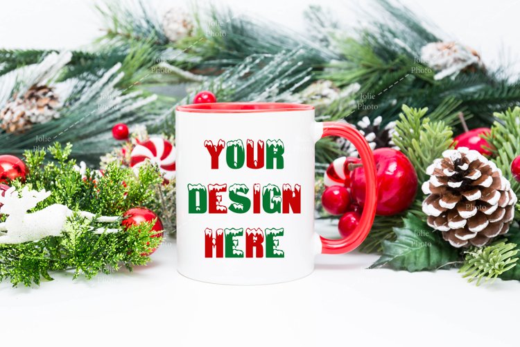 Mug Mockup Christmas 11 Oz White Coffee Cup Red Handle example image 1