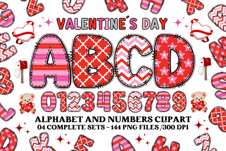 Valentine Alphabet Clip Art, valentines day letters doodle