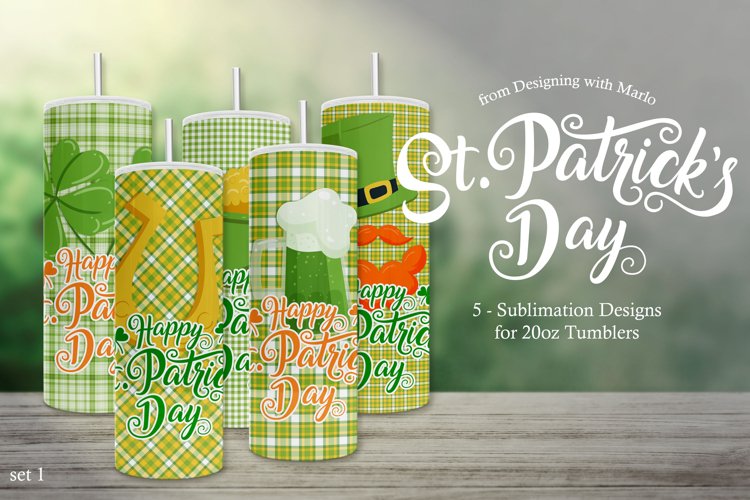 St. Patrick's Day Tumbler Sublimation Designs - set 1 example image 1