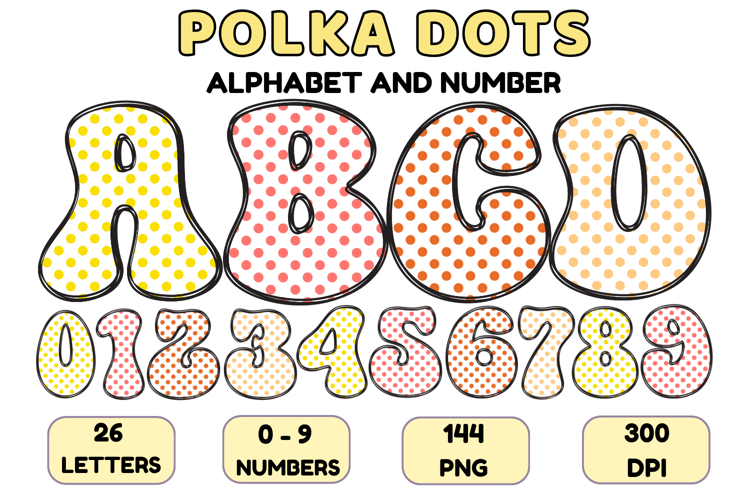 Polka Dots Alphabet Letters & Numbers Clipart PNG 300DPI