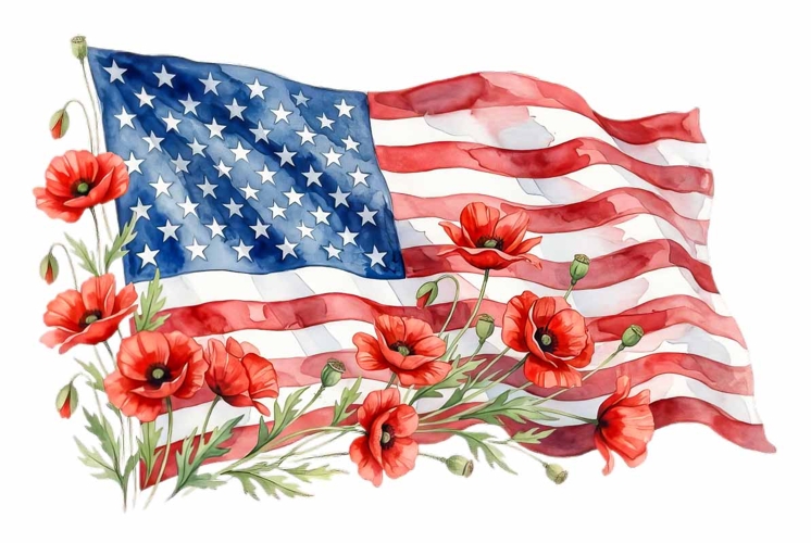 Watercolor American flag patriotic, Memorial Day clipart