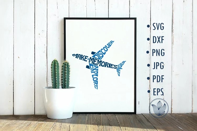 Airplane svg cut file, Lettering design in plane shape