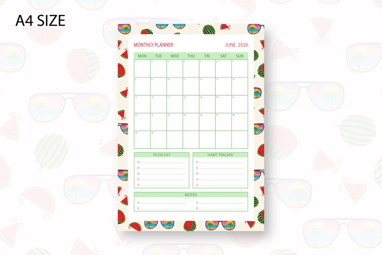 Summer Monthly Planner Template for June 2026
