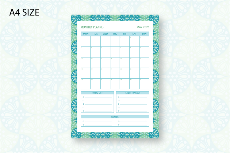 Monthly Planner Template for May 2026 with ogee pattern
