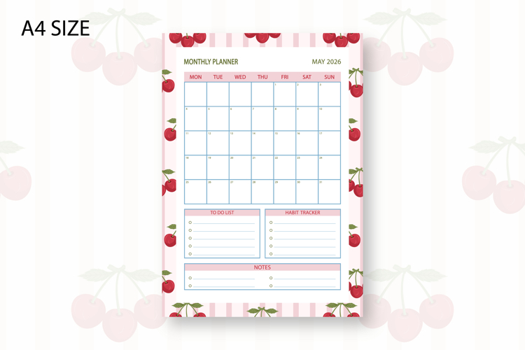 Cherry Monthly Planner Template for May 2026