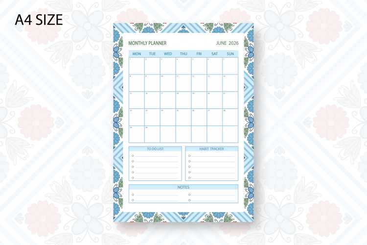 Folk Flower Monthly Planner Template for June 2026