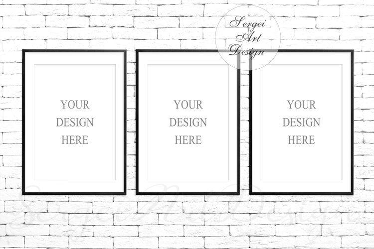 Black Frame Mockup A4, Set Of 3 Vertical Frames Mock Up example image 1