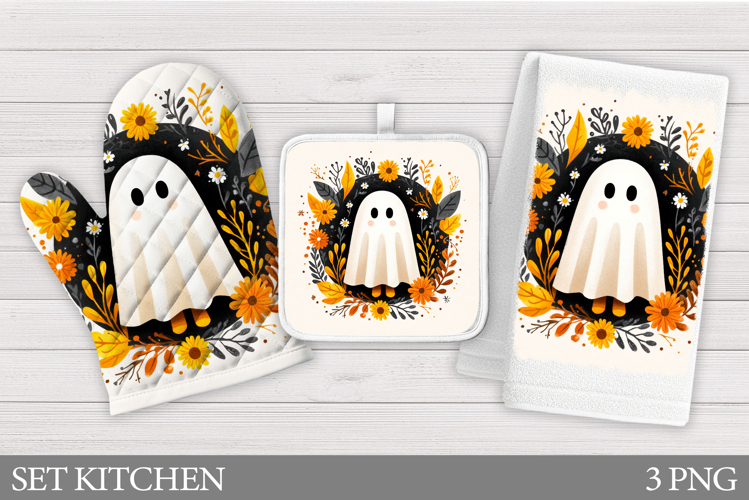 Halloween Ghost Oven Mitt. Ghost Kitchen Towel Design