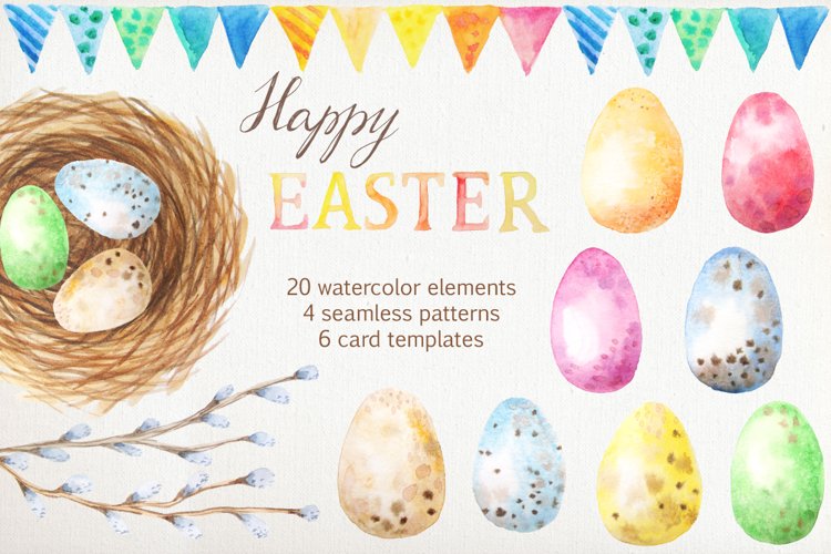 Watercolor Easter Elements Set example image 1