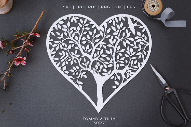 Heart Tree - Papercut Template SVG EPS DXF PNG PDF JPG