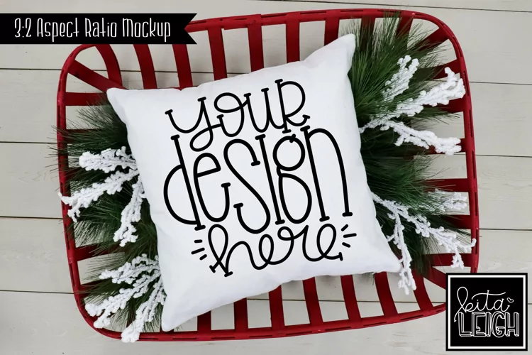 Winter Christmas Pillow Mock-up | Stylized Stock Photo