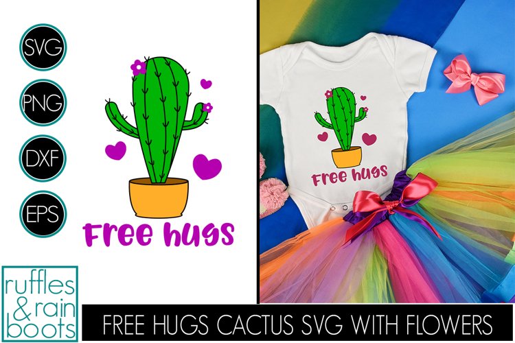 Free Hugs Cactus SVG with Flowers and Hearts in Planter example image 1