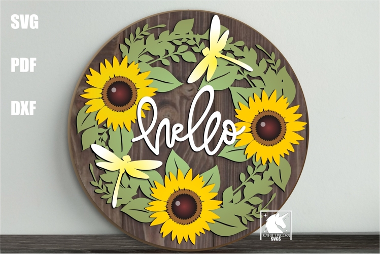 Summer Wreath Hello Sign / Sunflower Wreath with Dragonfly