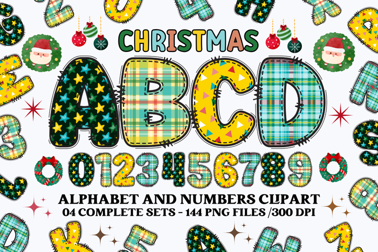 Christmas Alphabet png clipart, christmas letters doodle