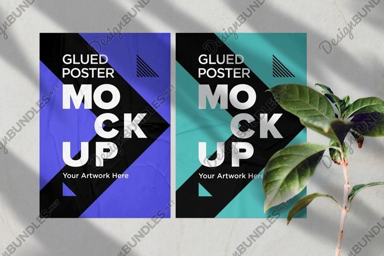 Poster Mockup with Glued, Wrinkled & Crumpled Paper Effect example image 1