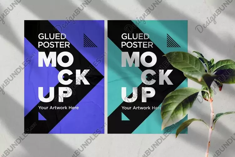 Poster Mockup with Glued, Wrinkled & Crumpled Paper Effect