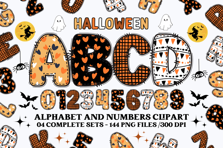 Halloween Alphabet png clipart, halloween letters doodle