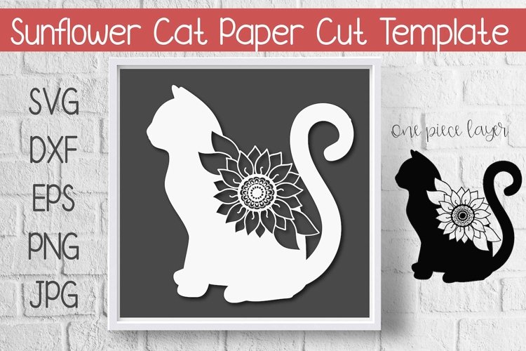 Sunflower Cat Paper Cut Template Design