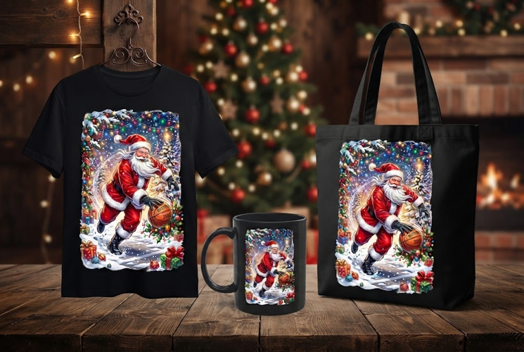 Santa Claus Playing Basketball Holiday Design