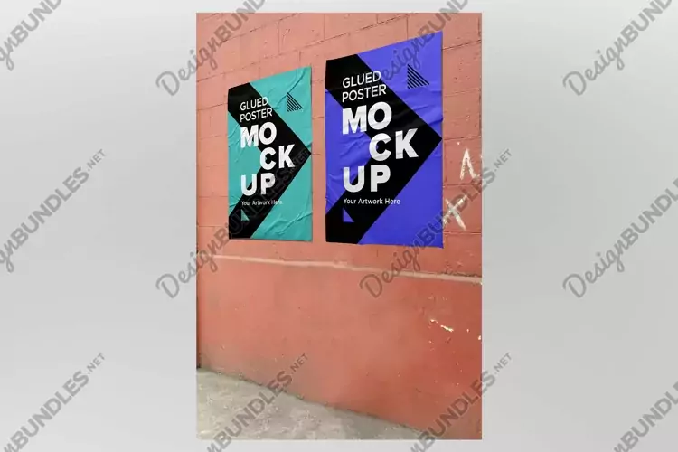Glued and Crumpled Poster Mockup with Shadow Overlay