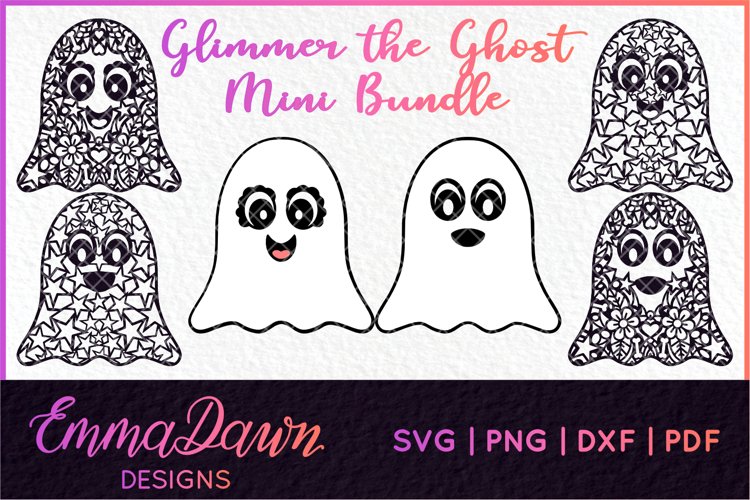 GLIMMER THE GHOST SVG MINI BUNDLE HALLOWEEN ZENTANGLE DESIGN example image 1