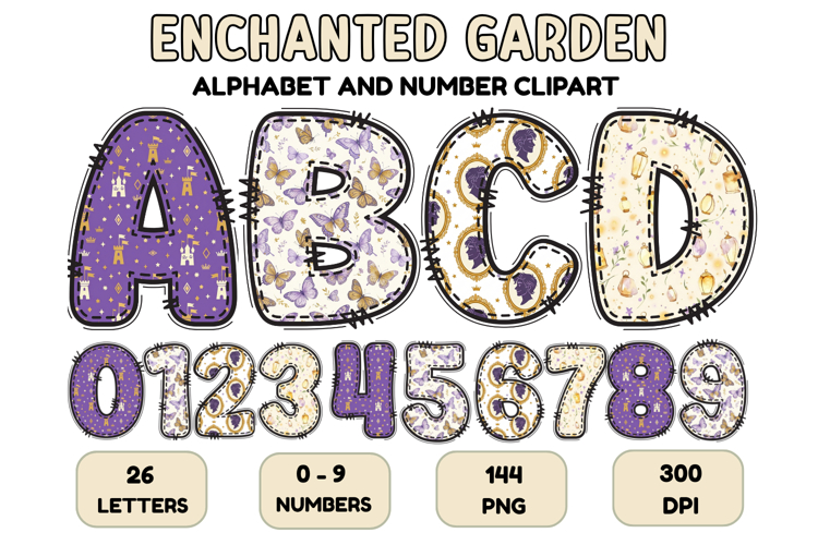 Enchanted Garden Alphabet & Numbers Clipart PNG 300 DPI