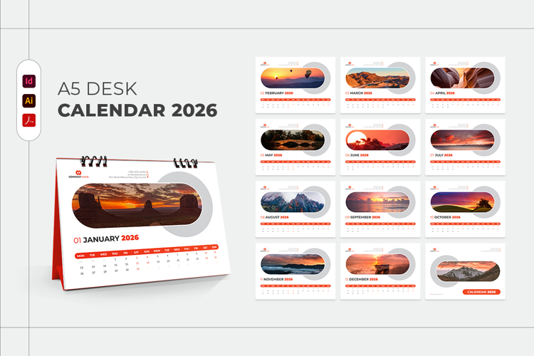 A5 Desk Calendar 2026 Printable
