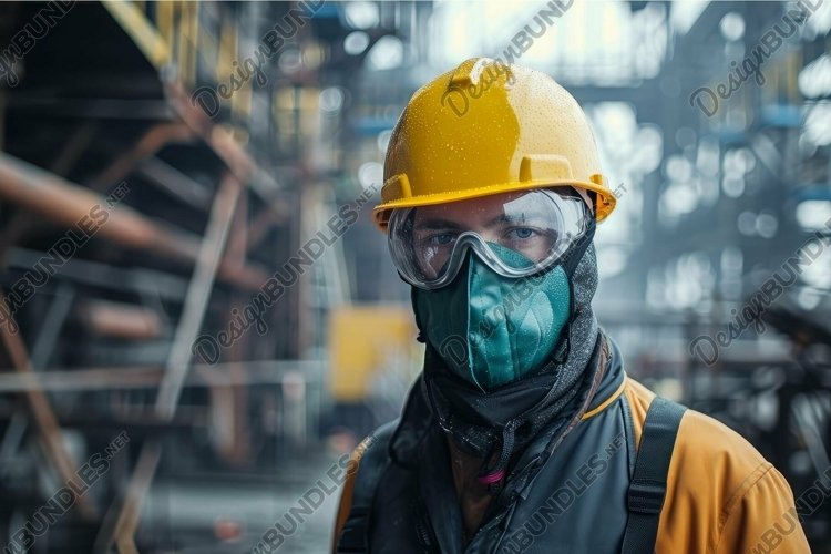 Industrial worker with protective gear in factory
