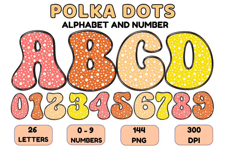 Polka Dots Alphabet Letters & Numbers Clipart PNG 300DPI