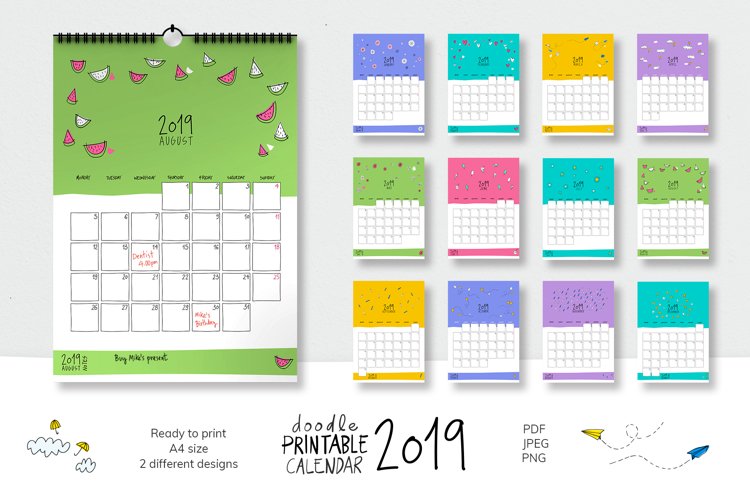 2019 Doodle Printable Calendar example image 1