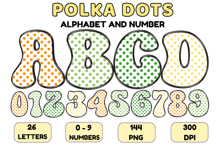 Polka Dots Alphabet Letters & Numbers Clipart PNG 300DPI