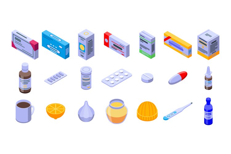 Flu icons set, isometric style