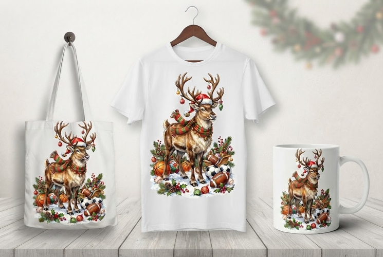 Festive Reindeer and Sports Christmas Design
