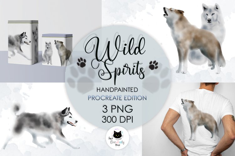Watercolor Wolf and Husky | Dog PNG Sublimation Designs example image 1
