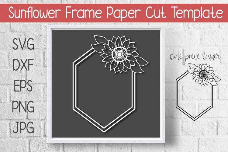 Sunflower Hexagon Frame Paper Cut Template Design example image 1