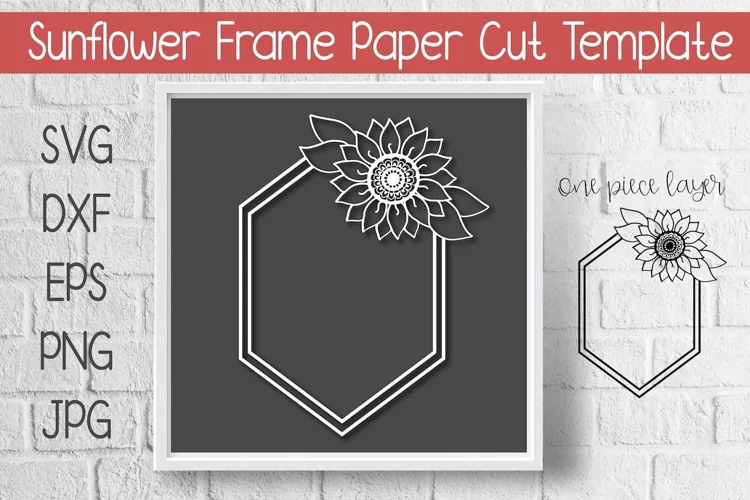 Sunflower Hexagon Frame Paper Cut Template Design
