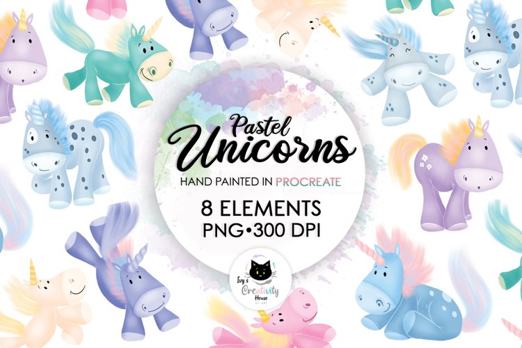 Pastel Unicorn Clipart | Animal Nursery Sublimation Bundle example image 1