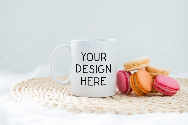 Mug Mockup 11 Oz Blank White Coffee Cup Macarons example image 1