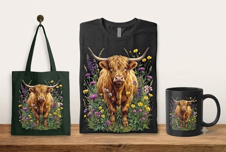 Highland Cow Wildflower PNG, Floral Cow, Farmhouse Clipart example image 1