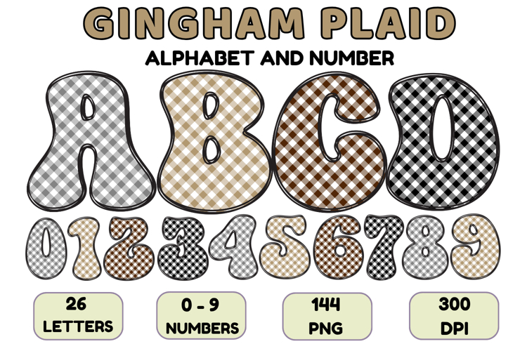 Gingham Plaid Alphabet Letters & Numbers Clipart PNG 300DPI